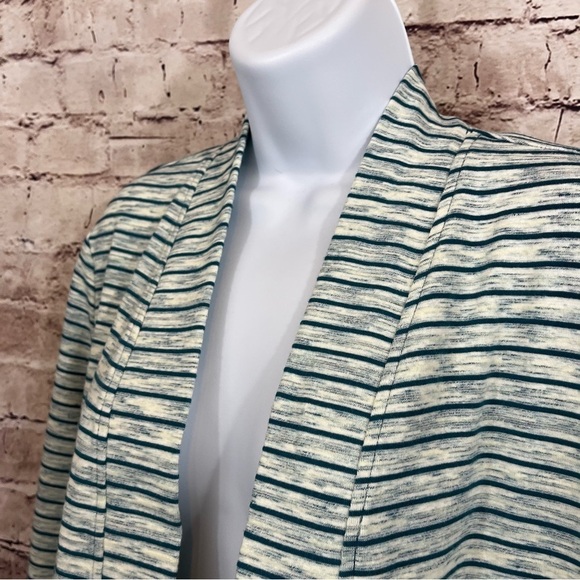 T by Talbots Teal Stripe Long Sleeve Open Cardigan - Picture 2 of 9